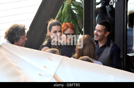 Italian goalkeeper Gianluigi 'Gigi' Buffon's wife Alena Seredova in gold and black dress at a pre-wedding dinner on a riverboat. Prague, Czech Republic - 15.06.11 Stock Photo