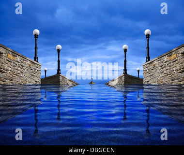 What Sea Level Rise Might Look Like Along A Coastal City. This Is An Abstract Digital Composite Rendering Stock Photo