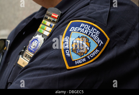 New York Police Department badge on side of car USA February