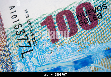 Peruvian paper notes, Nuevos Soles currency from Peru. Stock Photo