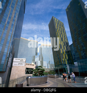 Las Vegas, Nevada, USA - Veer Towers (right) and Aria Resort and Casino (behind) along The Strip (Las Vegas Boulevard) Stock Photo