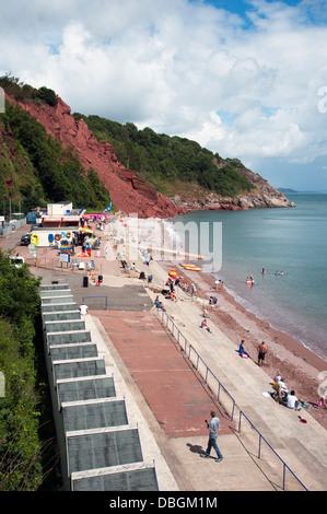 Beach closed at Babbacombe Devon England UK after cliff rock fall Stock Photo