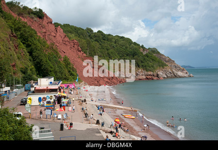 Beach closed at Babbacombe Devon England UK after cliff rock fall Stock Photo