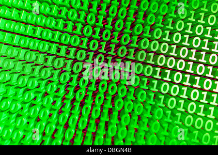 binary code representing online usage, data streams computer language in green Stock Photo