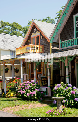 Massachusetts, Martha's Vineyard, Oak Bluffs. Historic Victorian Campground Cottage, National Historic Landmark. Stock Photo