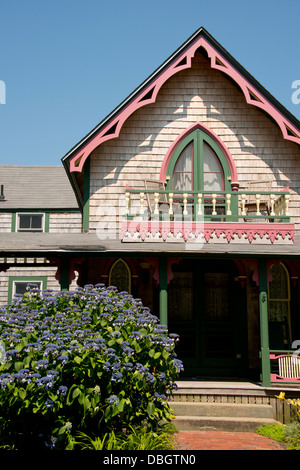 Massachusetts, Martha's Vineyard, Oak Bluffs. Historic Victorian Campground Cottage, National Historic Landmark. Stock Photo