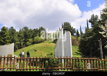The memorial site of Massacre of Kalavryta on a hill overlooking the town. Kalavryta , Peloponnese Greece Stock Photo