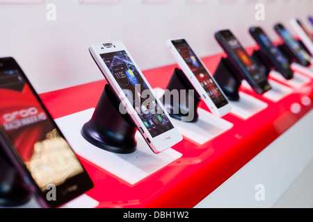 Mobile phones on display at Verizon store - USA Stock Photo