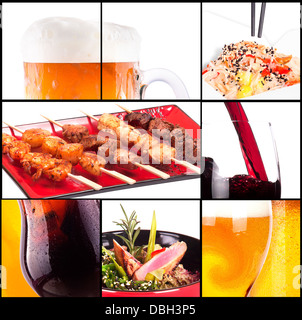 Collection of different meat dishes and alcohol drinks Stock Photo