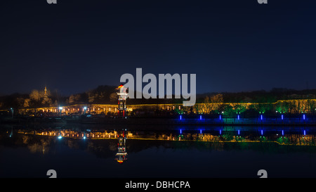 Nanjing, China. Night view on the Qinhuai river with the ancient city wall in the background Stock Photo