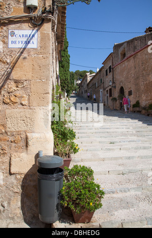 365 Calvari Steps in old town of  Pollensa on the island of Majorca in the Balearic Islands Stock Photo