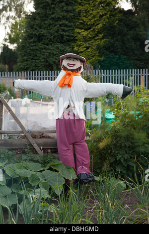 Scarecrow in urban allotment Stock Photo