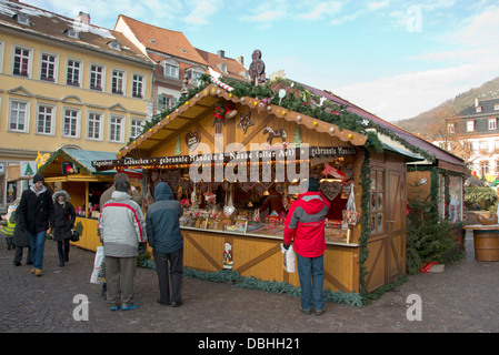 Germany, Heidelberg. Heidelberg Christmas Market, typical holiday vendor stand. Stock Photo