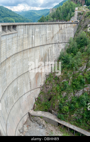 Vidraru dam, type arch, high 160 m, Romania, Arges county, on Arges river in Fagaras mountains area. Stock Photo