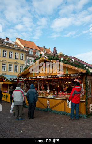 Germany, Heidelberg. Heidelberg Christmas Market, typical holiday vendor stand. Stock Photo