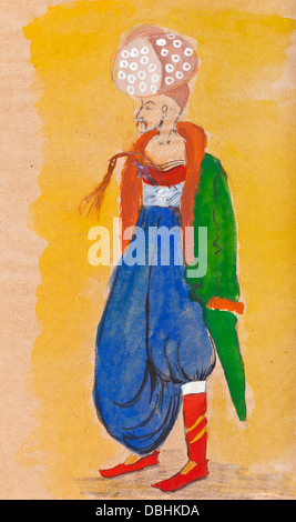 historical clothes - man in traditional Turkish dress under a stylized miniature 16th century Stock Photo