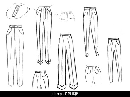 sketch of fashion model - finishing details of women flared trousers ...