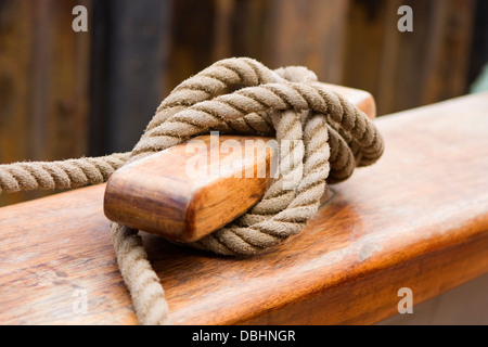 this is a knot on some rigging from a tall ship Stock Photo