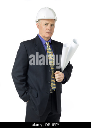 portrait of a architect with blueprint paper Stock Photo