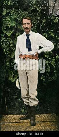 British author Robert Louis Stevenson in Samoa, about 1890. Hand-colored halftone reproduction of a photograph Stock Photo