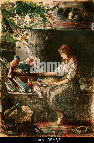 Cinderella, from a Berlin edition of Grimms' Fairy Tales, 1865. Color plate Stock Photo