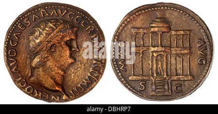 Nero AE Dupondius ancient Roman coin (replica - 'WRL' mark digitally removed)) Stock Photo