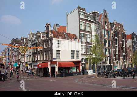 Streets on corner of Korte Prinsegracht and Haarlemmerdijk, city of Amsterdam, Holland, Netherlands. Stock Photo