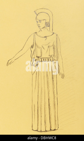 historical costume - woman dressed as an ancient Greek warrior, stylized statue of Athena 5th century BC Stock Photo
