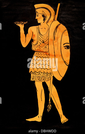 historical costume - ancient greece Warrior stylized classical Greek painting 5th century BC Stock Photo