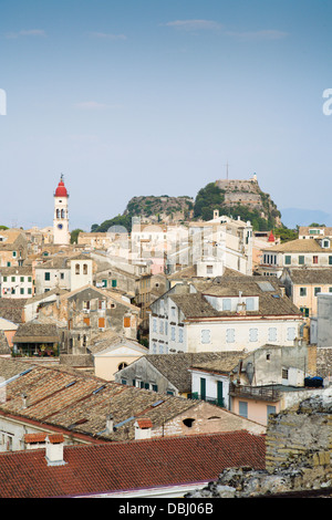 Corfu Town Skyline with the Old Fort in the background and the tower of St.Spiridon to the left Stock Photo