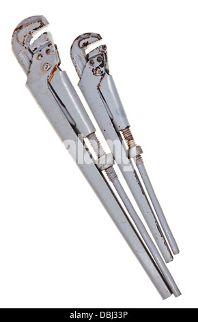 two pipe wrenches isolated on white background Stock Photo
