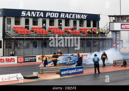 Jet Funny Car pilot Martin Hill takes to the track with Fire force 3 Santa pod Raceway Stock Photo