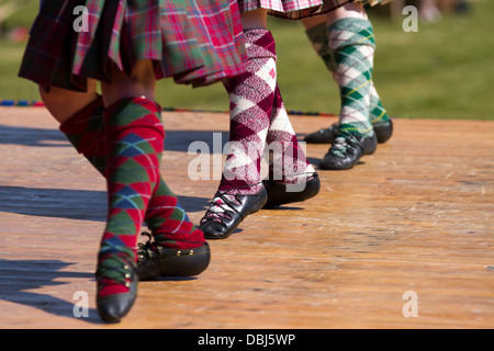 Traditional Scottish Highland reel dancers; Children, Feet, Socks, Legs.  at the annual Tomintoul Highland games & gathering Scotland, UK. July, 2013 Stock Photo