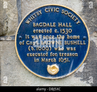 Blue plaque on Bagdale Hall in Whitby, North Yorkshire, England, UK Stock Photo