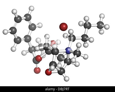 Butylscopolamine (butylhyoscine) bromide abdominal and menstrual cramps drug, chemical structure. Stock Photo