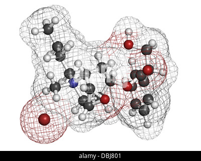 Butylscopolamine (butylhyoscine) bromide abdominal and menstrual cramps drug, chemical structure. Stock Photo