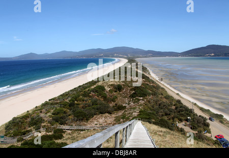 The isthmus at Bruny Island Neck in Tasmania Stock Photo