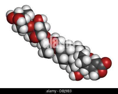digoxin heart failure drug, chemical structure. Extracted from foxglove plant (digitalis lanata). Stock Photo