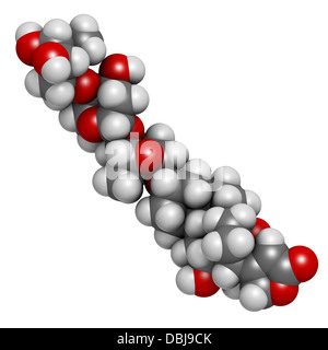 digoxin heart failure drug, chemical structure. Extracted from foxglove plant (digitalis lanata). Stock Photo