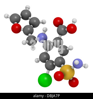 Furosemide diuretic drug, chemical structure. Medically used to treat hypertension. Also used as masking agent in sports doping. Stock Photo