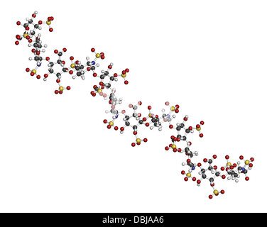 Heparin anticoagulant drug, chemical structure. Atoms are represented as spheres with conventional color coding. Stock Photo