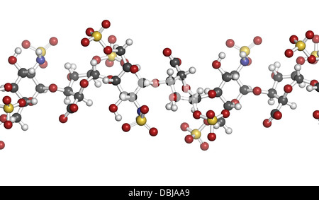 Heparin anticoagulant drug, chemical structure. Atoms are represented as spheres with conventional color coding. Stock Photo