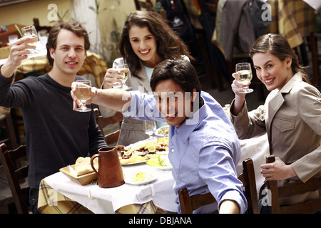 Two couples toasting their wine glasses Stock Photo