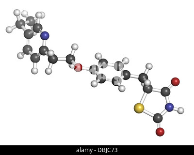 Pioglitazone diabetes drug, chemical structure. Atoms are represented as spheres with conventional color coding Stock Photo