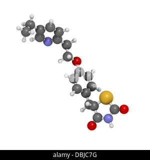 Pioglitazone diabetes drug, chemical structure. Atoms are represented as spheres with conventional color coding Stock Photo