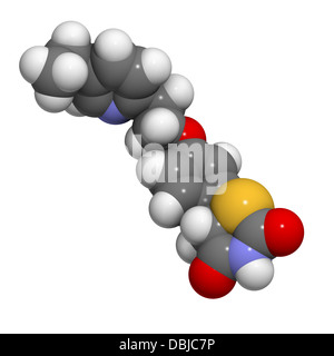 Pioglitazone diabetes drug, chemical structure. Atoms are represented as spheres with conventional color coding Stock Photo