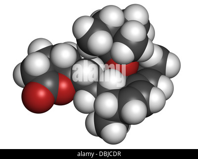 Simvastatin cholesterol lowering drug (statin class), chemical structure. Atoms are represented as spheres. Stock Photo