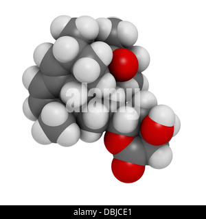 Simvastatin cholesterol lowering drug (statin class), chemical structure. Atoms are represented as spheres. Stock Photo