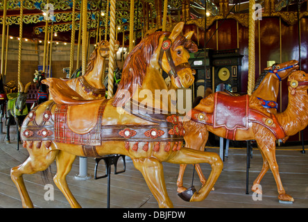 Carousel horse and other animals at the vintage carousel in Lakeside Park, in Port Dalhousie, St. Catharines, Ontario, Canada Stock Photo