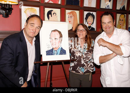 Jim Belushi, Judy Belushi (sister-in-law) and Dan Aykroyd  Jim Belushi's caricature unveiling at famous Broadway restaurant Sardi's.   New York City, USA - 25.06.11 Stock Photo